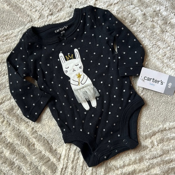 Adorable Bunny Ballerina Long Sleeve Sparkle Polka Dot Snap Onesie NB Newborn - Picture 1 of 2